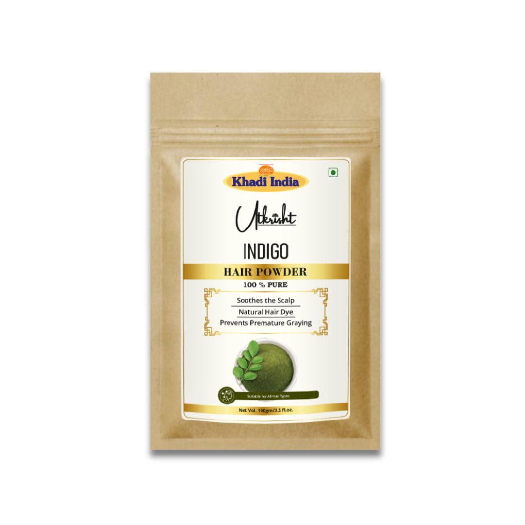 Khadi Utkrisht Indigo Hair Powder, Natural Hair Dye, 100% Pure, Chemical-Free Herbal Hair Color, 100g-picture-21