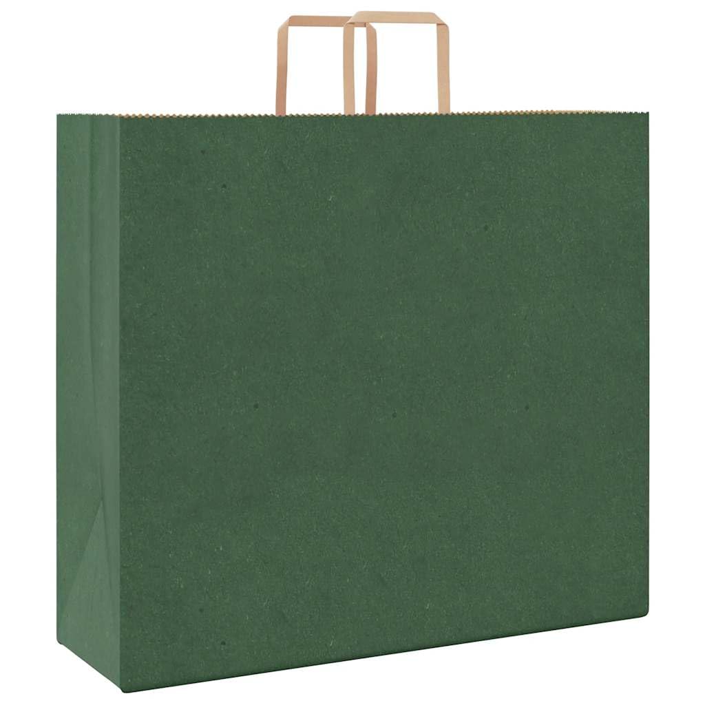 Zielone torby papierowe Kraft 250 szt. z uchwytami linowymi, 54 x 15 x 49 cm, solidne papierowe torby na zakupy z recyklingu, na zakupy, imprezy i pakowanie prezentów