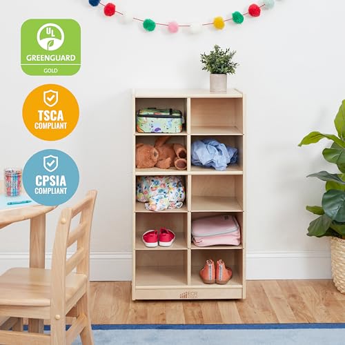 Image of ECR4Kids 10 Cubby Mobile Tray Storage Cabinet, 5x2, Classroom Furniture, Natural