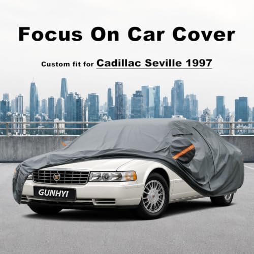 Image of GUNHYI Premium Car Cover Custom Fit Cadillac Seville(1992-2004), 16 Layers Heavy Duty Car Cover Waterproof All Weather with Zipper Door for Sun Rain Snow Dust Uv Protection