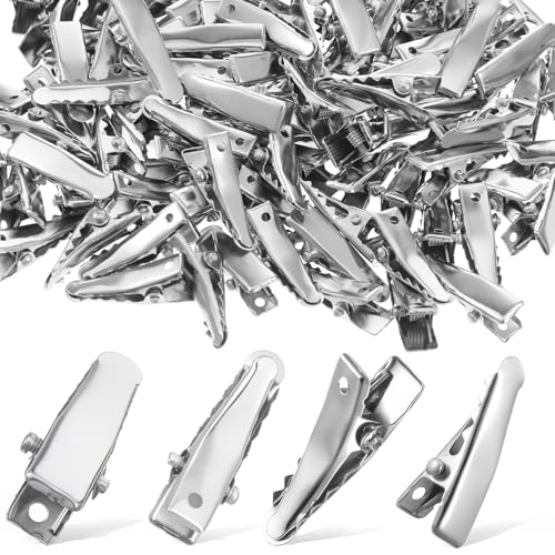 HJZHII 100 piezas de pinzas de cocodrilo, pinza de pelo metálica pequeña de 25 mm para hacer lazos, mini pinza de peluquero DIY, pequeña pinza de cocodrilo para dientes, lazos, accesorios de