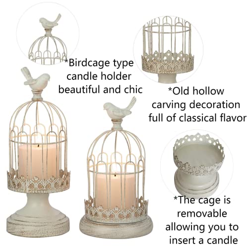 Set Of 2 Decorative Bird Cage Candle Holder For Pillar Candles, Retro Creative Metal Wire Cage Candlestick Holder Bird Decor, Centerpieces Lantern Stand Farmhouse Holiday Decoration, Ideal Gift #TOP4