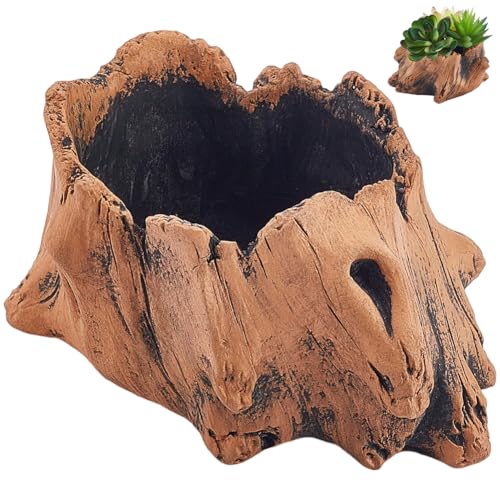 CRASPIRE Artificial Driftwood Planter Tree Stump Planter Pot with Drainage Hole Peru Cement Imitation Faux Tree Root Vintage Sculpture Container Pot for Flower Cactus Succulents Strawberry Herb