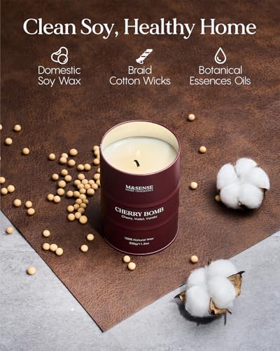 Image of M&SENSE Cherry Bomb Scented Candles, Sweet Candle for Home Scented, Natural Soy Wax Cherry Blossom, Gifts for Women Mom, 11.3 oz 70 Hours Burn