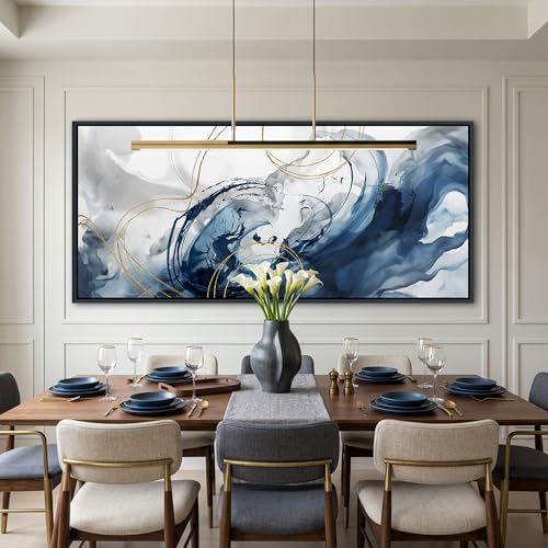 Image of Mofutinpo Blue Abstract Wall Art Large Canvas Wall Decor Modern Home Decor Office Wall Decor Home Decorations for Living Room Navy Blue Minimalist Bedroom Artwork 40x87IN
