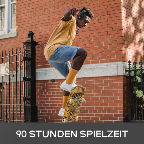 Bluetooth Kopfhörer Over Ear, Bis zu 90 Std Kabellose Kopfhörer mit 3 EQ-Modi, HiFi Stereo Faltbare Headset mit Mikrofon, weiche Ohrpolster für iPhone/ipad/Android/Laptops (Asphaltgrau) – Bild 3