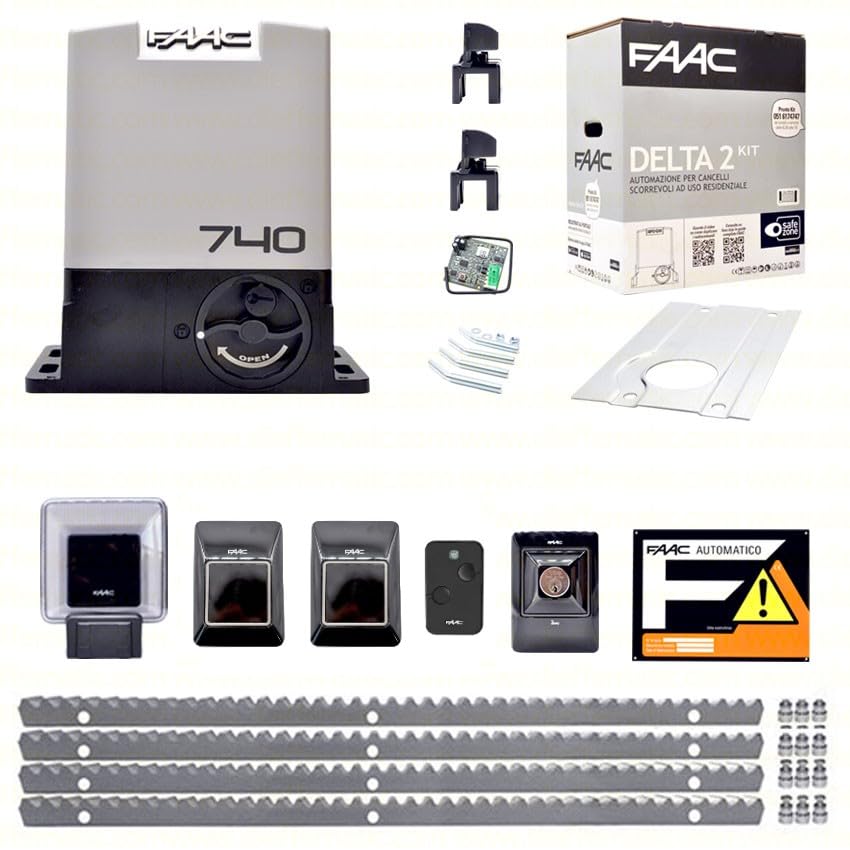 [KIT COMPLETO]: Con 4 metri cremagliera acciaio, lampeggiatore XLED, fotocellule XP 30 D, trasmettitore 2 canali. Installazione semplice.