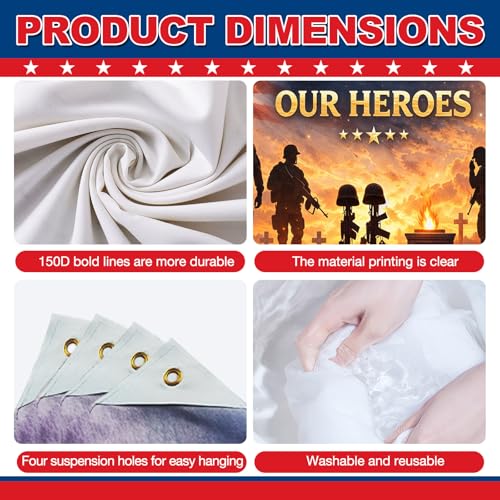 Image of Bliss Yard 4th of July Patriotic Backdrop Banner 8 x 6 Ft American Flag Military Memorial Theme Decorations, Independence Day Party Decor for Veterans Day Memorial Event Indoor Outdoor Supplies