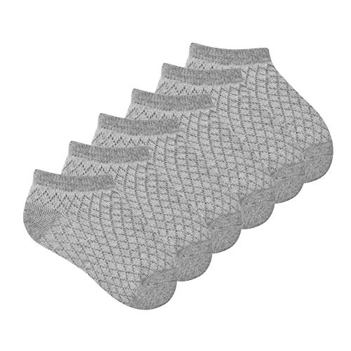 Whyme 6 Pairs 1-8T Unisex Baby Toddler Boys Girls Mesh Thin Cotton White No Show Low Cut Ankle Socks (Grey, M(3-5T))