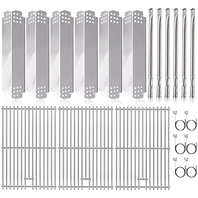 Hiorucet Grill Grates Kits for Nexgrill Replacement Parts 6 Burner 720-0896B, 720-0896, 720-0896E, 730-0896, 720-0896C, 17 Inch Stainless Steel Grill Grates, Heat Plates, Burner Tubes and Igniters.