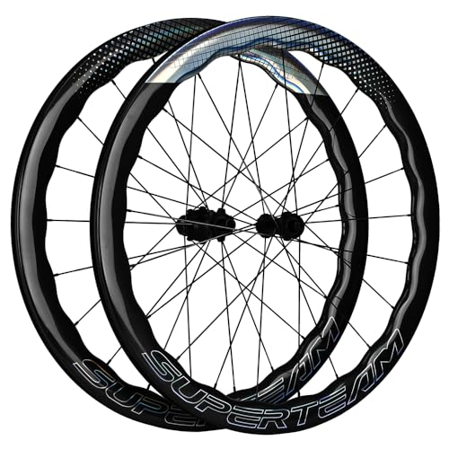 SUPERTEAM Carbon Disc Wheel 50CU-28-CC Tubeless 700C Cycling Wheel Black (FIT for Shimano, Thru AXLE 12 * 100-12 * 142MM)