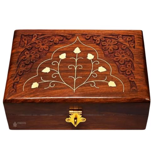 Image of Exquisitely Hand Brass-Filled Wooden OM Box for Good Luck| Jewellery Box (6X4 Inches, Crown)