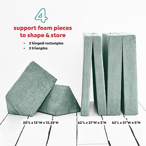 Yourigami Kids and Toddler Play Couch, Convertible Folding Sofa, Durable Foam Modular Design, Green Meadows