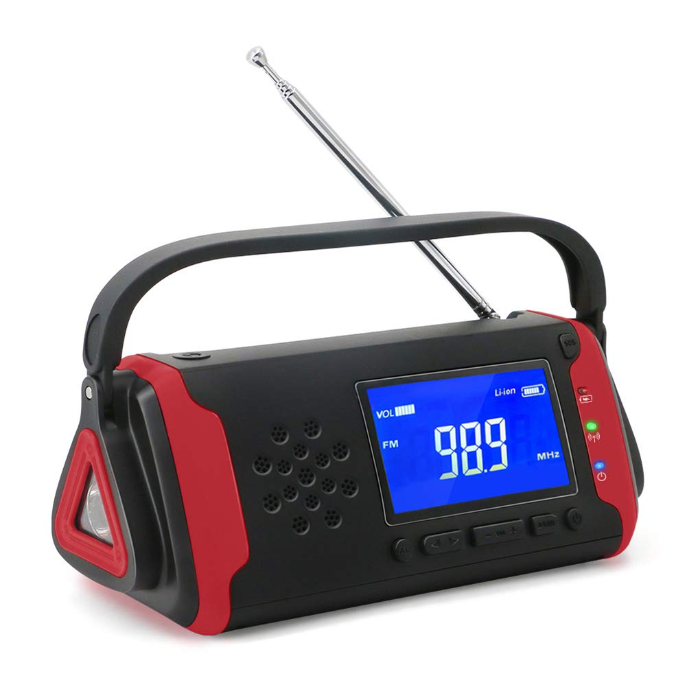 Radio météo d'urgence solaire WSHA avec batterie 4000mAh et lampe de poche portable rouge