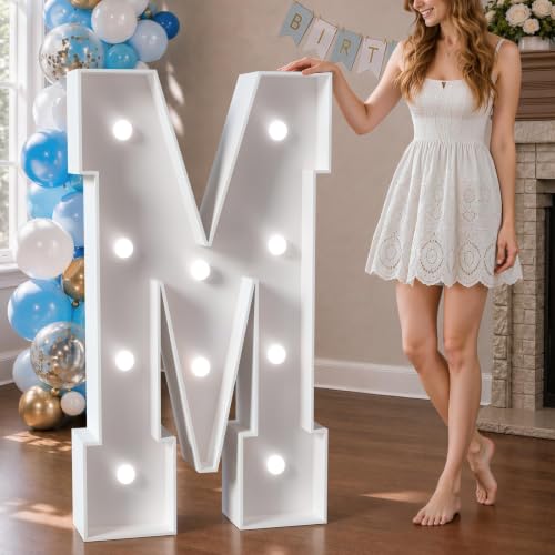 Image of Marquee Letters 4 Feet Tall Large Light Up Letters Baby Shower Decorations Wedding Engagement Proposal White Party Decorations Marry Me Mr and Mrs Sign Big Cardboard Backdrop M