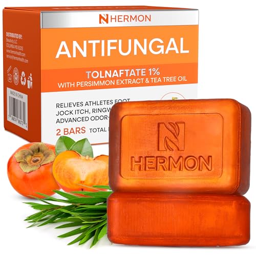 Hermon Antifungal Soap Bar: Antifungal Soap Treatment for Ringworm, Jock Itch & Athlete’s Foot with Tea Tree Oil – Medicated Anti Fungal Tea Tree Bar for Skin Fungus - 8oz / 2Bars