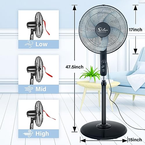 InfiniPower Oscillating 16″ Adjustable 3 Speed Pedestal Stand Fan with Remote Control for Indoor, Bedroom, Living Room, Home Office & College Dorm Use