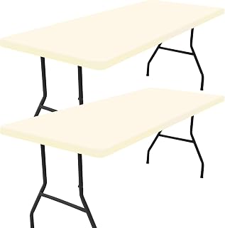 Smiry 2 Pack Rectangle Picnic Table Cloth, Waterproof Elastic Fitted Tablecloths, Washable Polyester Rectangular Patio Table Cover for Camping, Indoor and Outdoor (Beige, 30"x96")