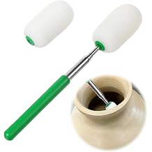 Telescoping Sponge Stick for Pottery, Stainless Steel Handle with 2 Detachable Sponge Heads, Adjustable Tool for Removing Water and Shaping Tall Narrow Vessels, 9.25-28.14 Inches Long