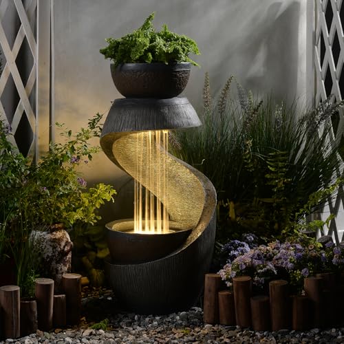31.9' S-Shaped Water Outdoor Fountain–Modern Cascading Waterfall...