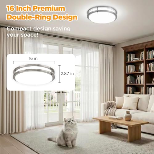 Image of LUTEC 16-Inch Flush Mount Ceiling Light, 2 Pack Dimmable 5CCT (3000K-6500K) LED Ceiling Light, 50W 5600LM Super Bright Energy Efficient Modern Lamp for Bedroom, Hallway, Kitchen-Brushed Nickel