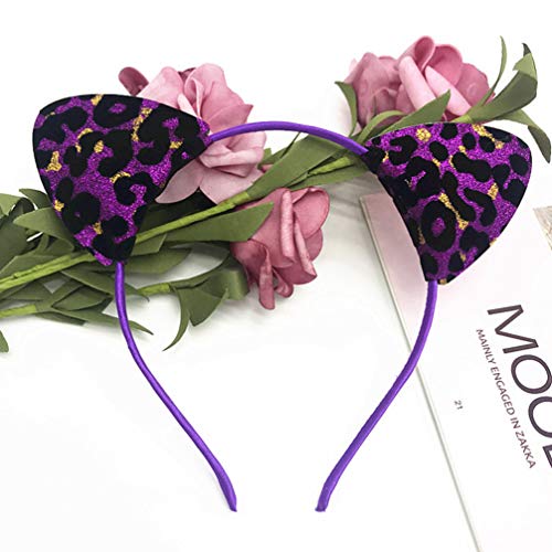Lurrose Glitter Cat Ears Headband, 6pcs Leopard Print Cat Ears Hair Hoop, Shiny Hairbands, Cute Cosplay Hair Accessories for Daily Wearing and Party Decoration - Image 3
