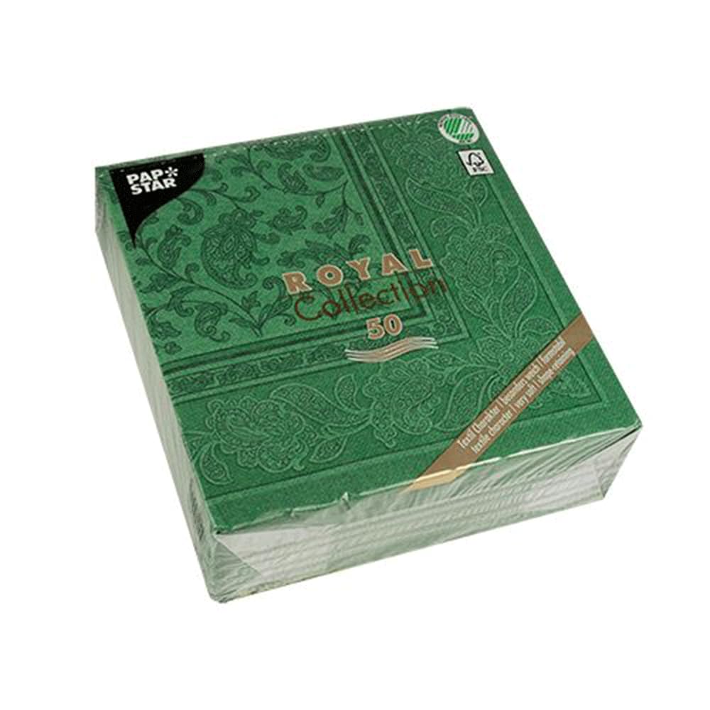 PAPSTAR 1 Karton = 5x50 Servietten ROYAL Collection 1/4-Falz 40 cm x 40 cm dunkelgrün Ornaments 11666