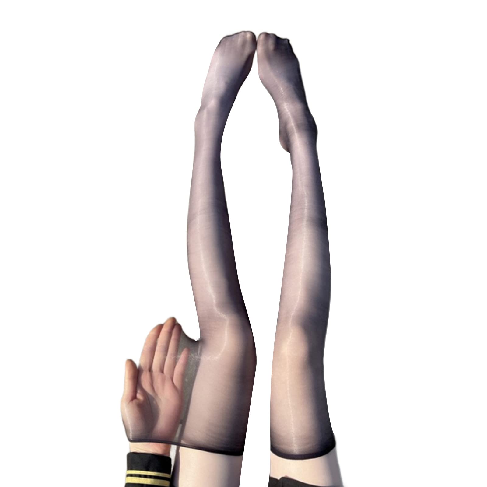 Cehtk Women's Black Oil Ultra-Thin Sheer Thigh High Stockings See-Through Transparent Over Knee Socks Glossy Hosiery