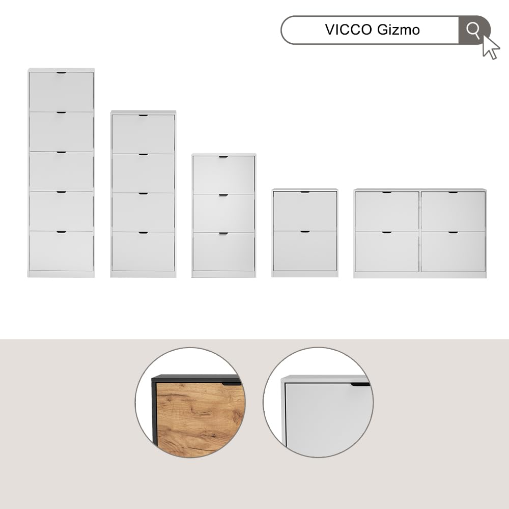 Vicco Scarpiera da ingresso Gizmo, Bianco, 59 x 181.1 cm con 5 scomparti