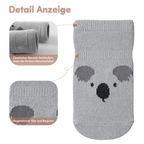 SockWaddles Stoppersocken Kinder Baby, 5 Paar ABS Atmungsaktiv Antirutschsocken Kinder, Krabbelsocken Baby Baumwolle, Jungen und Mädchen Crew Socken mit Tiere