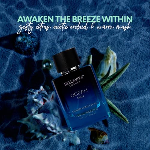 BellaVita Luxury OCEAN Aquatic Eau De Perfume for Men (3.38 fl.oz) | Citrusy Fragrance with Marine, Orchid & Musk | Long-Lasting Fresh & Aqueous Notes | Perfume for Mens Cologne Gifts for Men - Image 3
