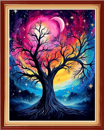 Image of DMCVIVR Stamped Cross Stitch Kits for Beginners Adults Needlepoint Kits for Beginners Embroidery Kits for Adults Crossstitch Kit for Beginners 11CT-Noctilucent Tree 16x20 inch
