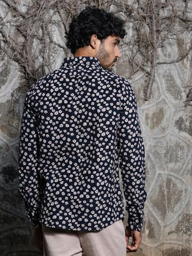 Image of Thomas Scott Men Slim Fit Pure Cotton Corduroy Floral Printed Semi-Formal Shirt
