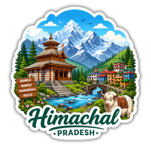 Image of Himachal Theme Souvenir Wooden Fridge Magnet for Refrigerator - Printed Fridge Magnet for Kitchen & Fridge Decor | Perfect Souvenir Gift | Fridge Decoration | Size 3x3 Inches | Pack of 1