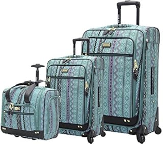 Steve Madden Designer Luggage Collection- 3 Piece Softside Expandable Lightweight Spinner Suitcases- Travel Set includes Under Seat Bag, 20-Inch Carry on & 28-Inch Checked Suitcase (Legends Turquoise)