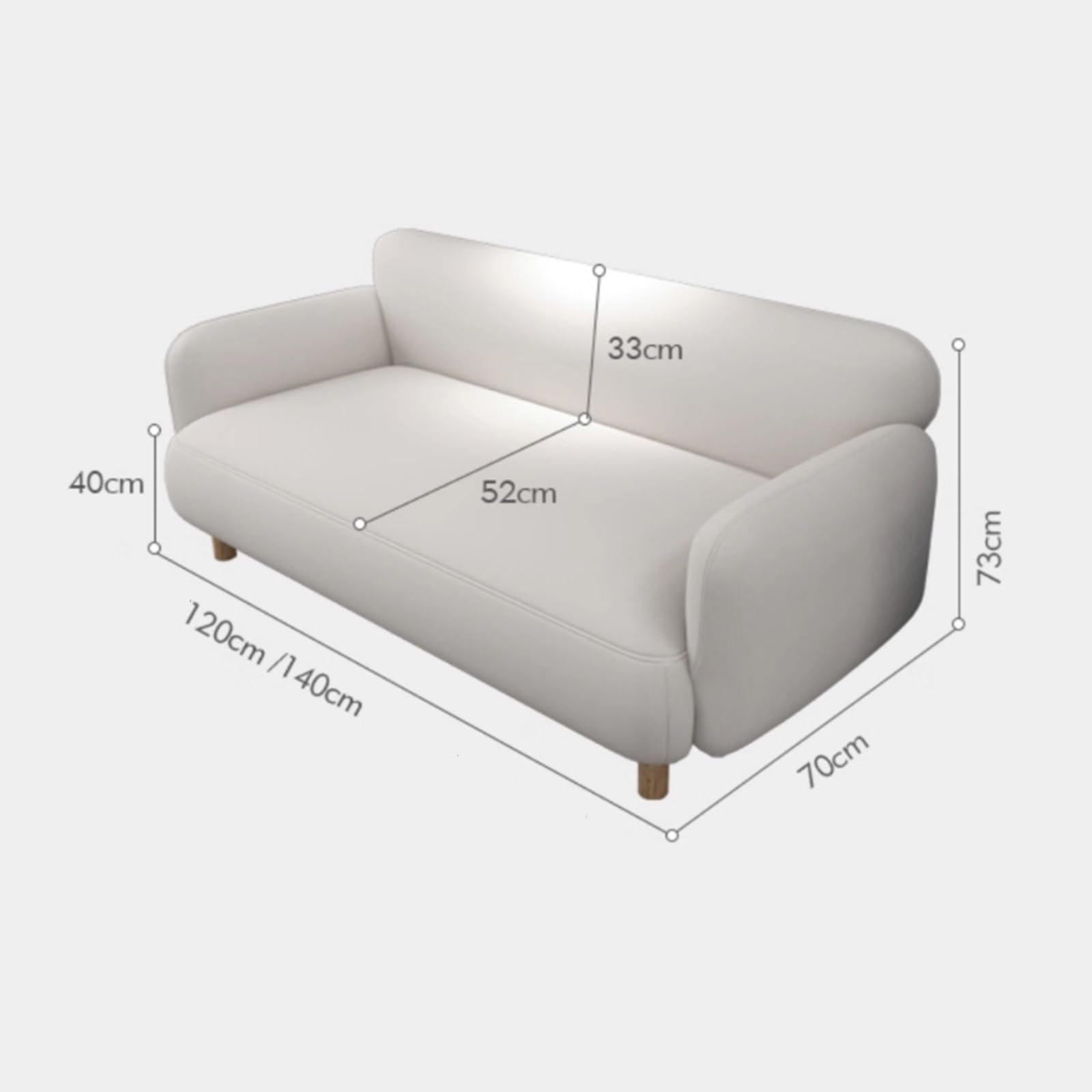 Mid-Century Modern Loveseat Sofa Couch, Ledercouch Mit Beinen Aus Massivholz, Starke Tragfähigkeit, Ergonomisches Stützdesign, Für Wohnzimmer, Büro, Schlafzimmer(A,120cm)