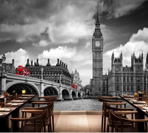 Tapete 3D-Wandbild Nostalgischer Retro-London Tower Big Ben City Street Wandbild Wohnzimmer TV-Hintergrundwand-430 * 300 cm Cover