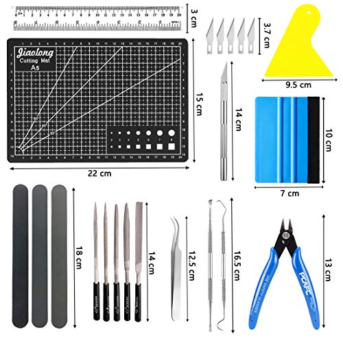 22 PEC DIY Craft Tool Set Vinyl Weeding Model Tools Plotter Accessories Grid Hook Tweezers Spatula Silhouette+ A5 Craft Mat Pliers Sanding Sticks Metal File Set for Gundam Car Model - Thumbnail 5