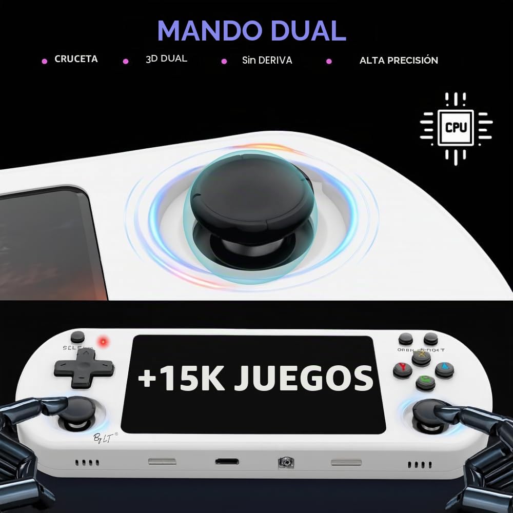 Consola de juegos portátil +15.000 juegos/pantalla de alta resolución Full HD de 4" + memoria de 128 GB,Licencia Linux 2.0,WiFi, multiplayer + 4 Rear Triggers R1/L1 R2/L2,Jack + Speakers (blanco)
