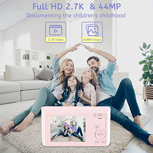 Digital Camera 4K 44Mp Compact Point And Shoot Camera With 16X Digital Zoom 32Gb Sd Card,Kids Camera 2.4 Inch, Vlogging Camera For Teens Students Boys Girls Seniors(Pink2) #TOP2