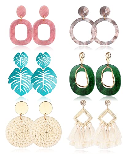 Finrezio 6 Paar Statement Acryl Ohrringe für Frauen Tropfen Baumeln Quaste...