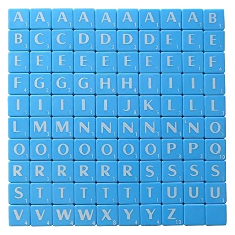 Tiles Full Set of (100 tile) - White Letters on Blue Plastic Letters Tiles - Replacement, Crafts, Scrapbooking and Jewellery Cover