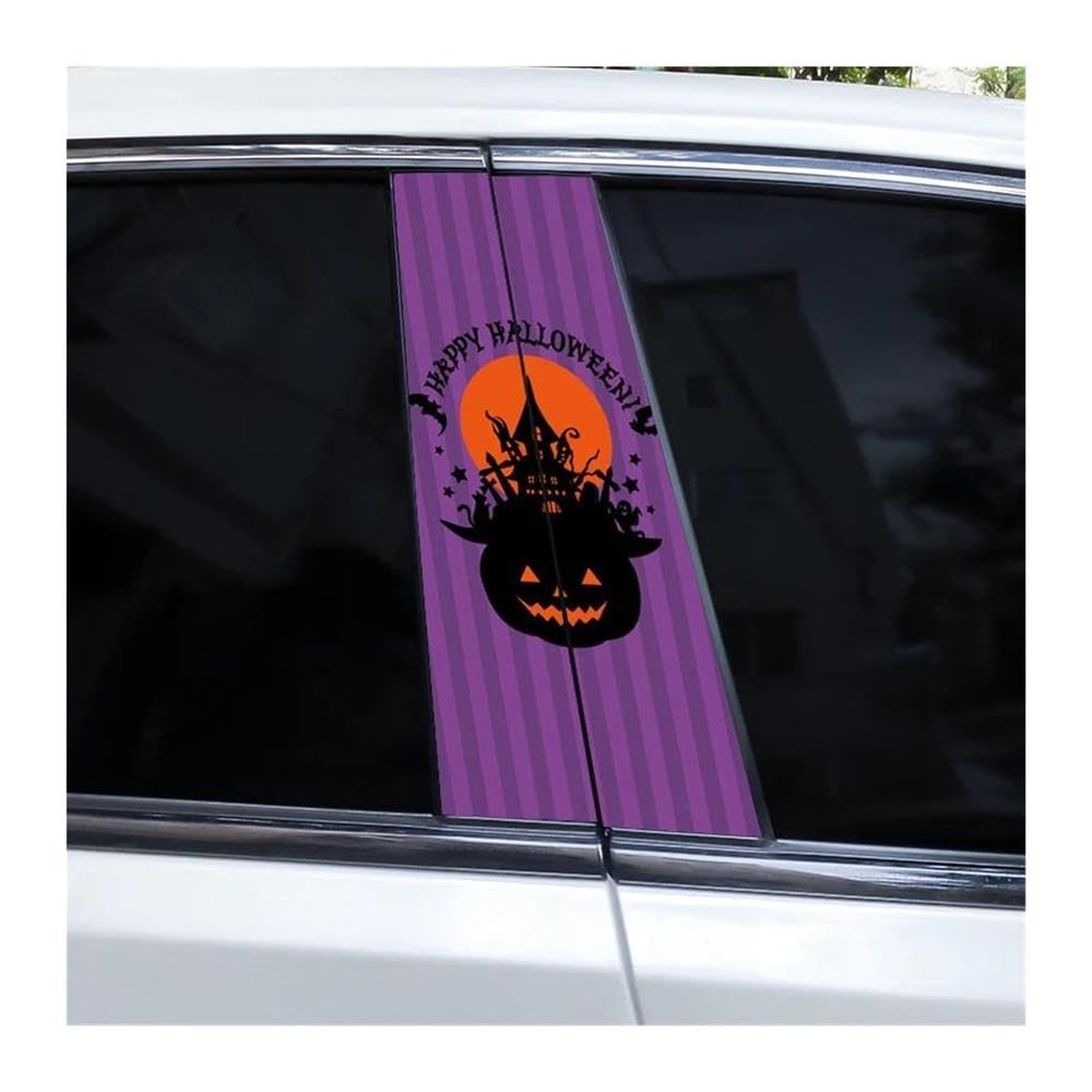 Body Parts 2pcs Car Center Column Sticker Halloween Colorful Scenery DIY Vinyl Car B-Pillar Decals(E)
