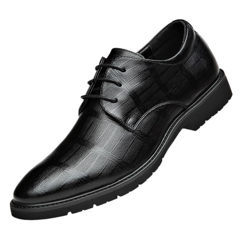 Men's Lightweight Leather Dress Shoes Pointed Toe Lace Up Non-Slip Softsole Weddings and Business Oxford Shoes