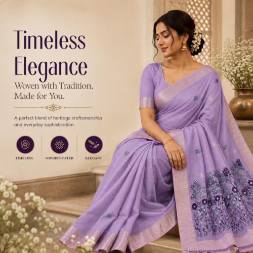 Image of Premium Cotton Jamdani Saree with Woven Floral Pallu & Matching Blouse Piece | Soft Lightweight Ethnic Wear for Women
