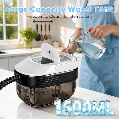17-IN-1 Dampfreiniger Handgerät für Haushalt und Auto, 3 Dampfstufen am Griff einstellbar, 10 s Aufheizzeit, 1600 ml Tank, großer Aktionsradius von 4,5 m, Zubehör für Bad, Böden,Küche, Fenster & Auto