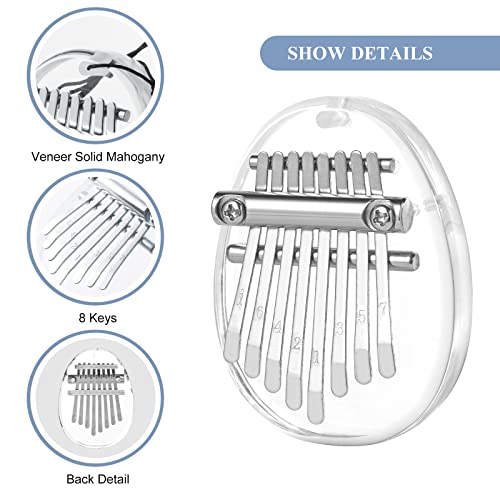 image for VIVP 8 Keys Mini Kalimba Thumb Piano Crystal Clear Acrylic Finger Pian
