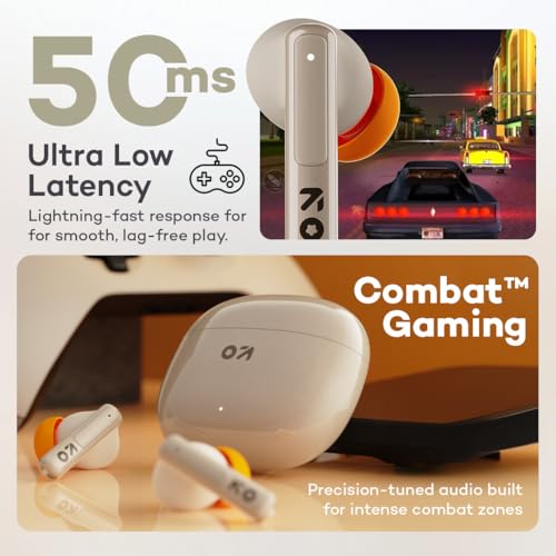 Image of GOBOULT W60 with 60H Playtime, Zen Quad Mic ENC, 50ms Xtreme Low Latency, Made in India, Type-C Fast Charging, 13mm Driver, IPX5 Combat Gaming Mode,TWS Ear Buds Wireless (White)