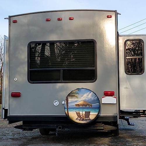Image of Beautiful Beach Palm Trees Spare Tire Cover Dust-Proof Wheel Tire Cover Fit Trailer, RV, SUV and Many Vehicle 16 Inch