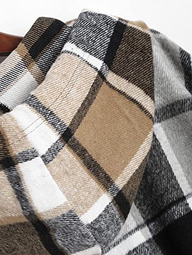 ZAFUL Women's Zip Up Hoodie Plaid Flannel Flap Pocket Casual Cropped Hooded Jacket Tops4